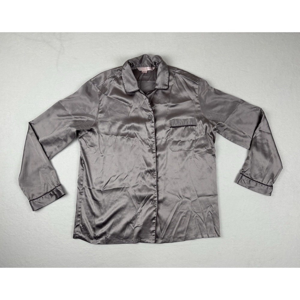 Victoria's Secret Satin Button Up‎ Pajama Top Y2K Silver Gray Long Sleeve Small